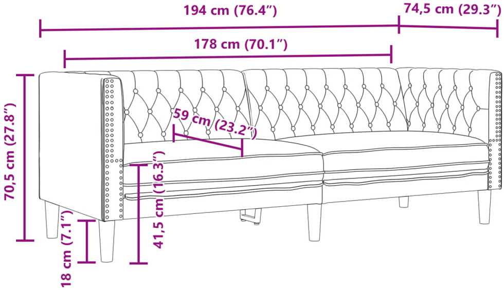 Sofa Chesterfield sofų komplektas, 3 dalių, kapučino, dirbtinė oda