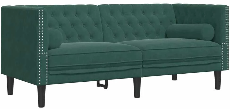 Sofa Chesterfield sofų komplektas su pagalvėlėmis, 3 dalių, žalia