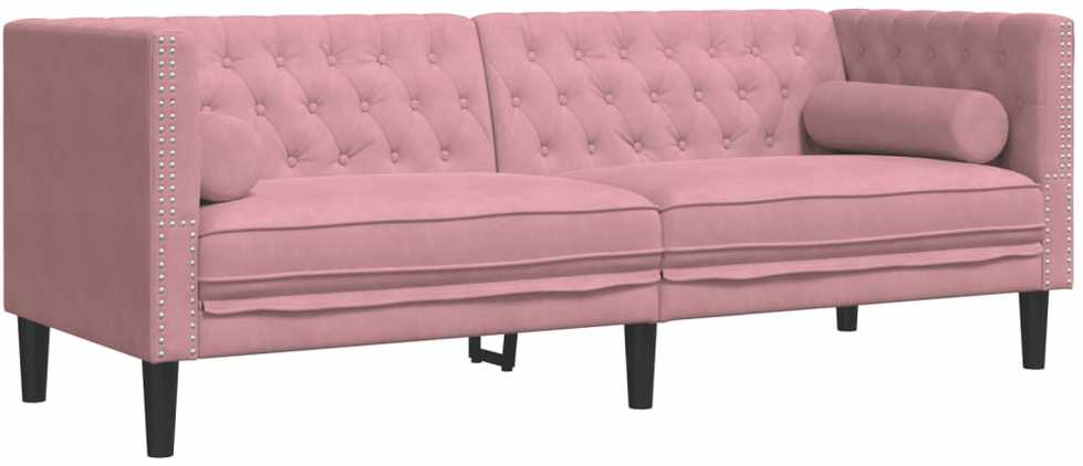 Sofa Chesterfield sofų komplektas su pagalvėlėmis, 3 dalių, rožinis