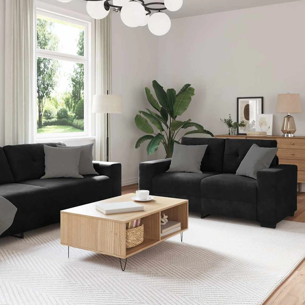 Sofa Dviejų dalių sofos komplektas su pagalvėlėmis, juodas aksomas