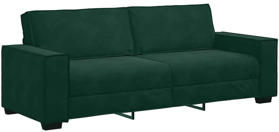 Sofa Dviejų dalių sofos komplektas su pagalvėlėmis, tamsiai žalias, aksomas