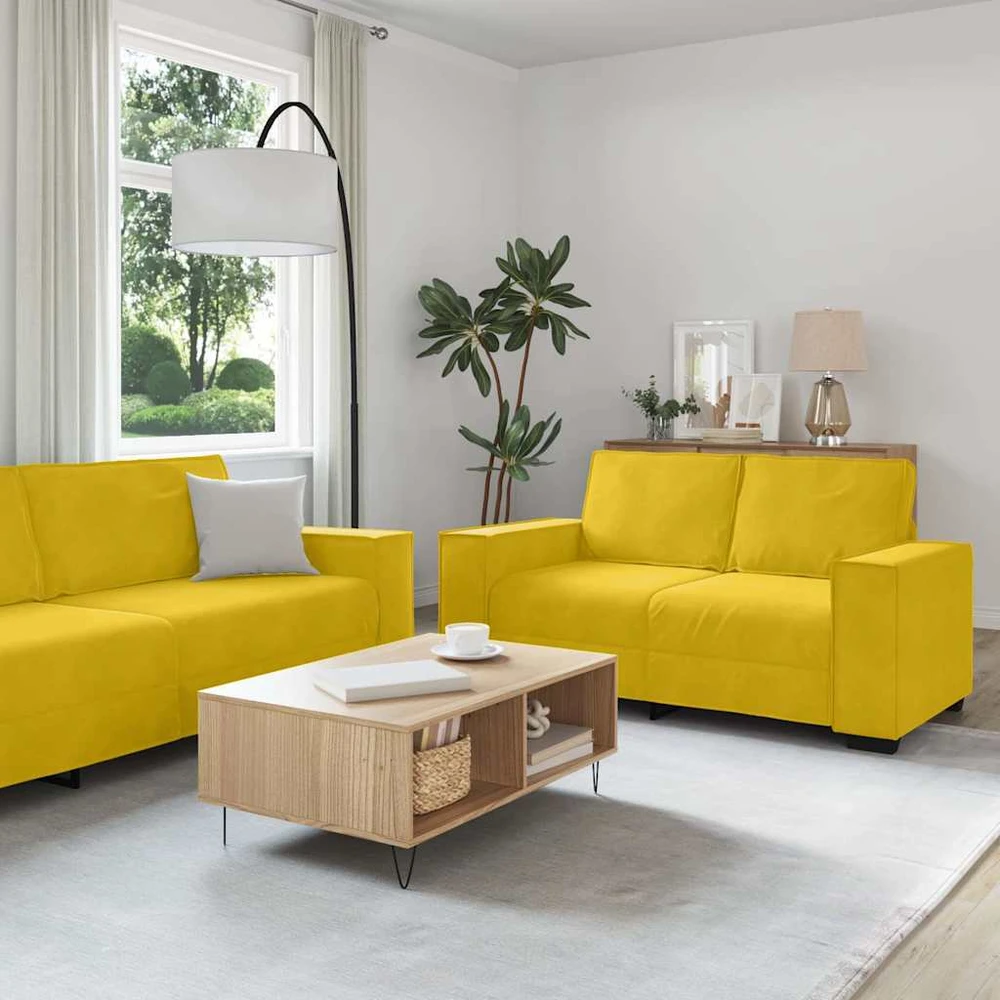 Sofa Dviejų dalių sofos komplektas su pagalvėlėmis, geltonas aksomas