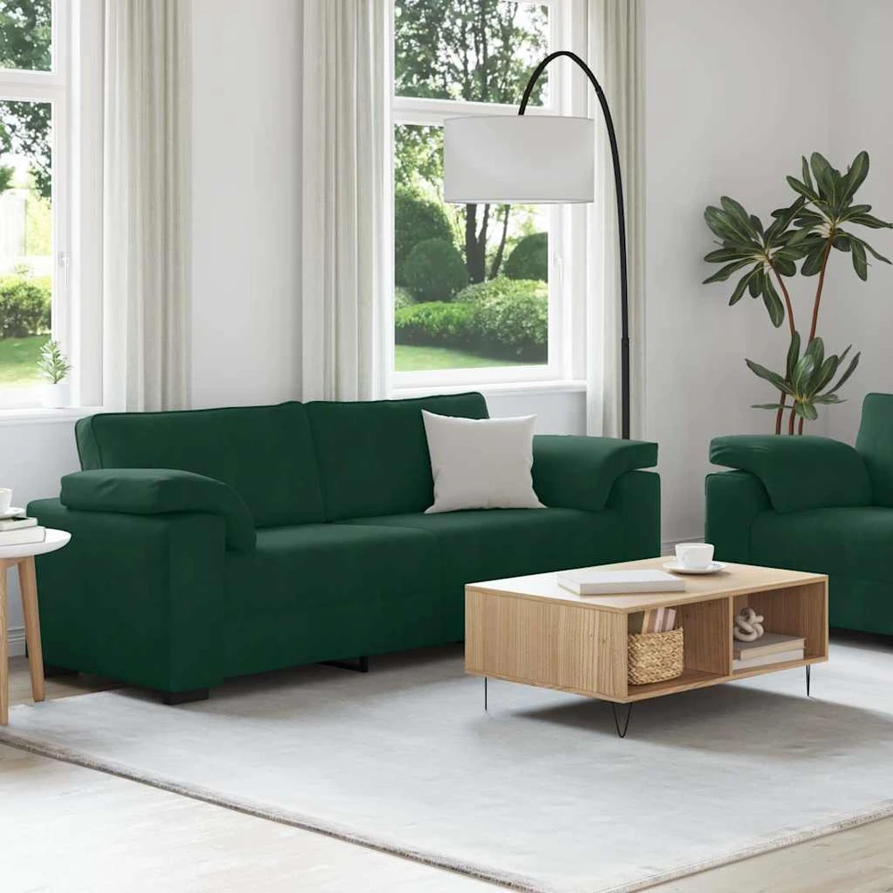 Sofa Dviejų dalių sofos komplektas su pagalvėlėmis, tamsiai žalias, aksomas