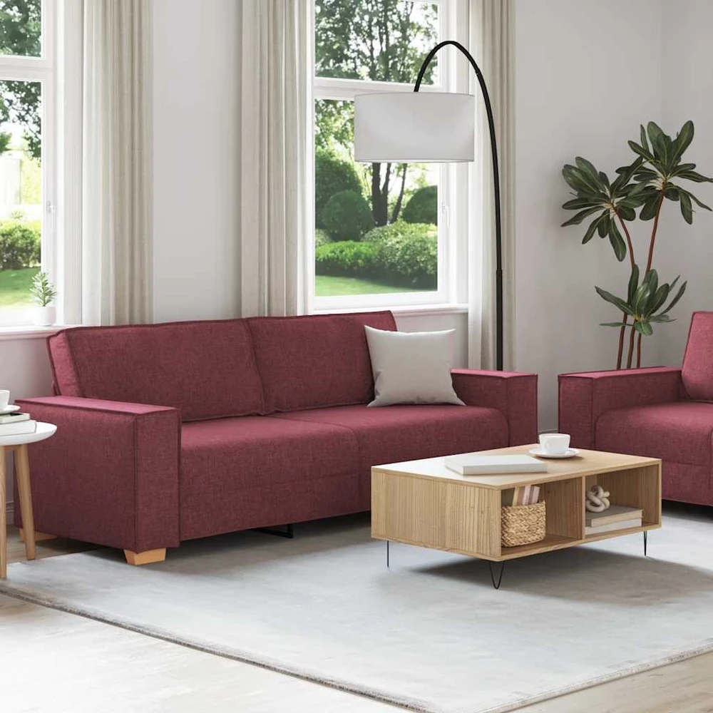 Sofa Dviejų dalių sofos komplektas su pagalvėlėmis, vyno raudonumo audinys