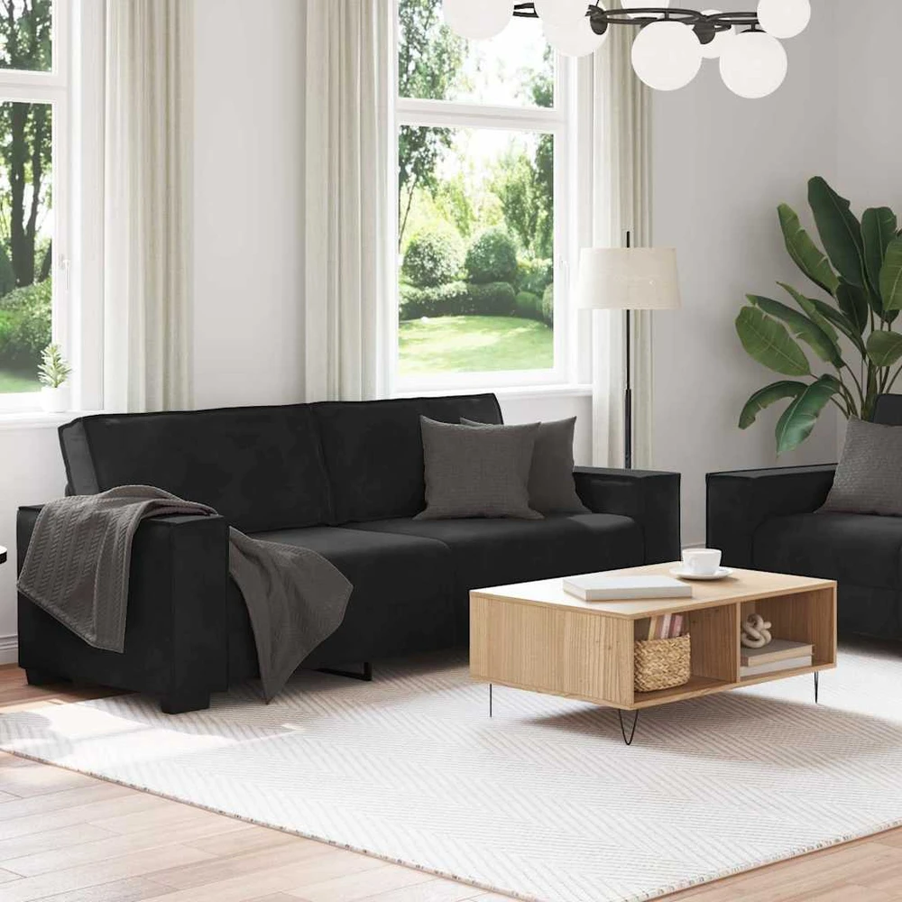 Sofa Dviejų dalių sofos komplektas su pagalvėlėmis, juodas aksomas
