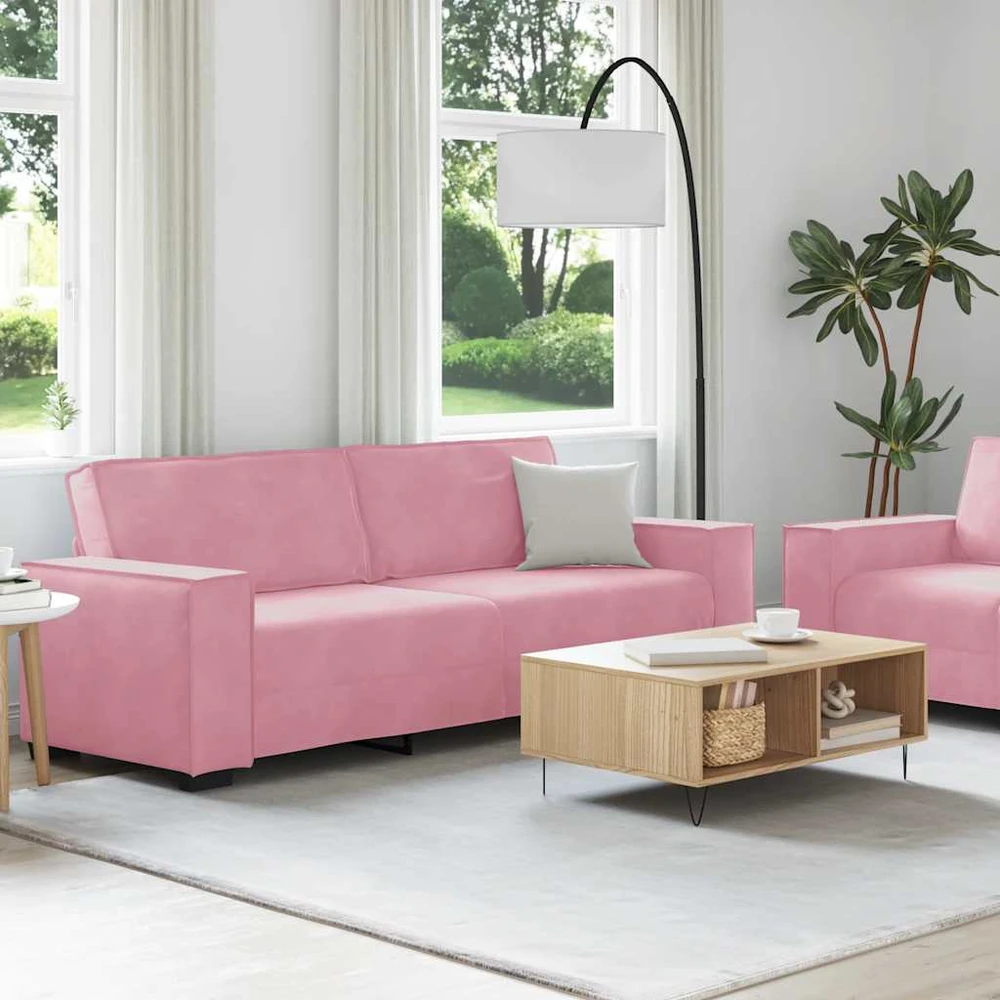 Sofa Dviejų dalių sofos komplektas su pagalvėlėmis, rožinis aksomas