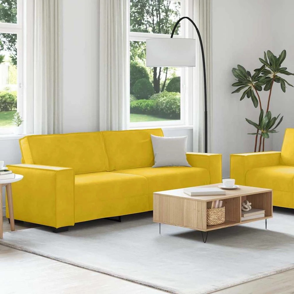 Sofa Dviejų dalių sofos komplektas su pagalvėlėmis, geltonas aksomas