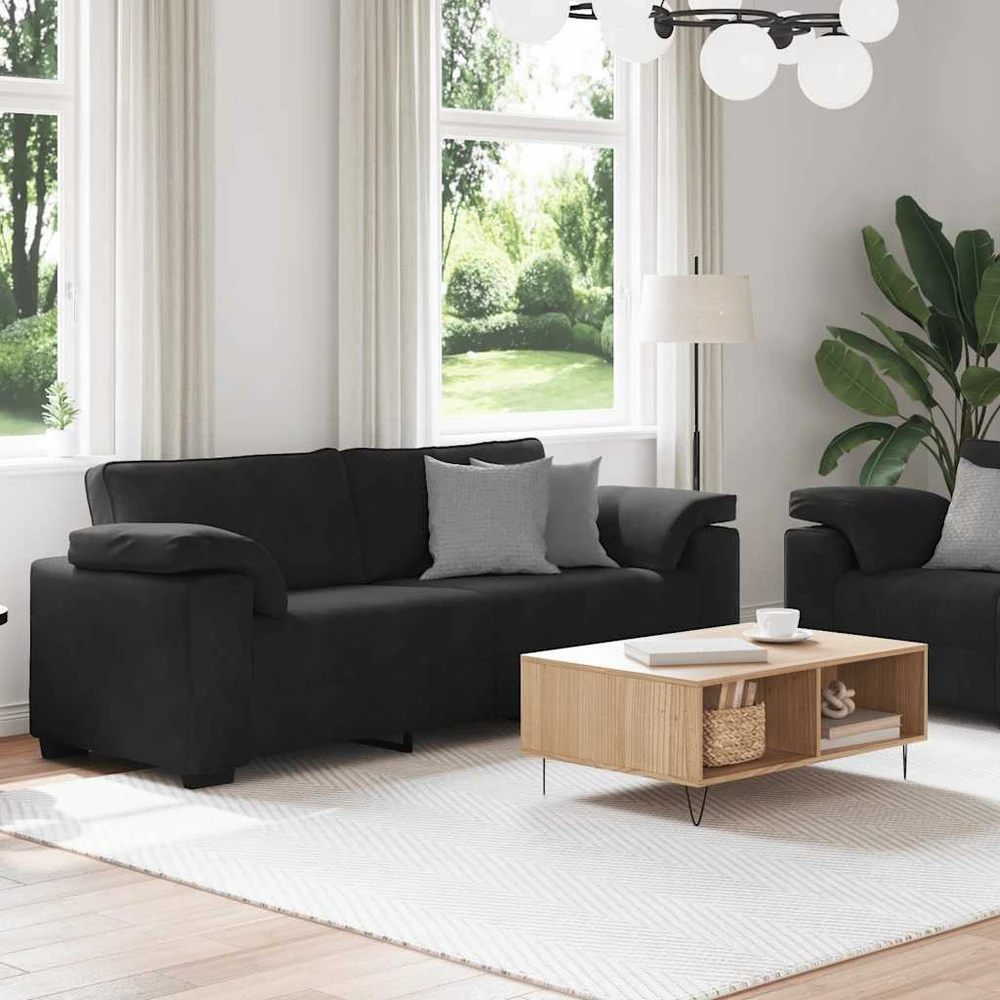 Sofa Dviejų dalių sofos komplektas su pagalvėlėmis, juodas aksomas