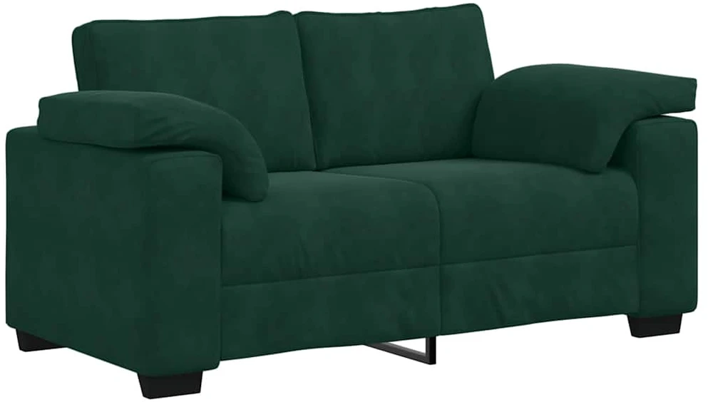 Sofa Dviejų dalių sofos komplektas su pagalvėlėmis, tamsiai žalias, aksomas