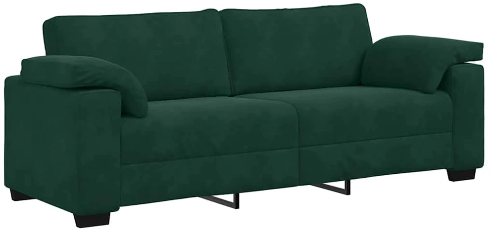 Sofa Dviejų dalių sofos komplektas su pagalvėlėmis, tamsiai žalias, aksomas