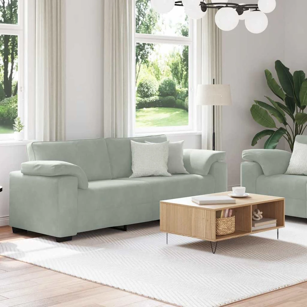 Sofa Dviejų dalių sofos komplektas su pagalvėlėmis, šviesiai pilkas aksomas
