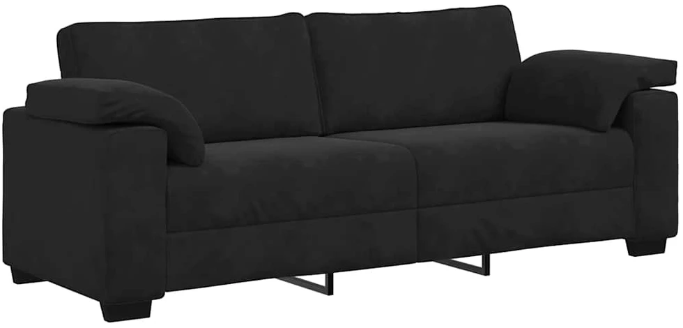 Sofa Dviejų dalių sofos komplektas su pagalvėlėmis, juodas aksomas