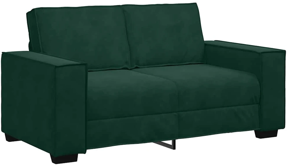 Sofa Dviejų dalių sofos komplektas su pagalvėlėmis, tamsiai žalias, aksomas