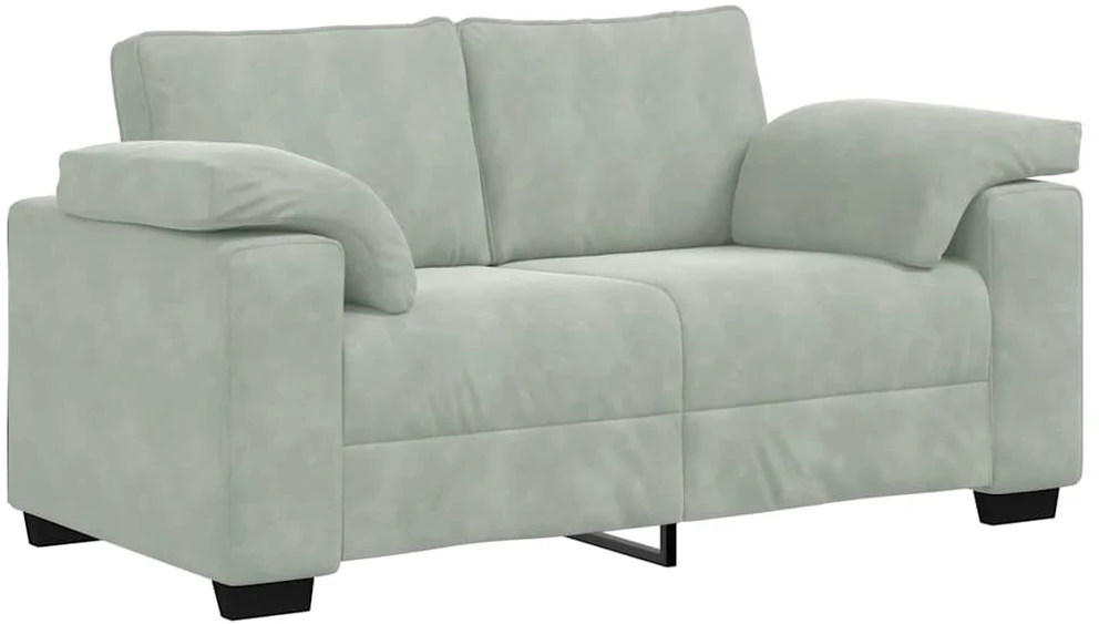Sofa Dviejų dalių sofos komplektas su pagalvėlėmis, šviesiai pilkas aksomas