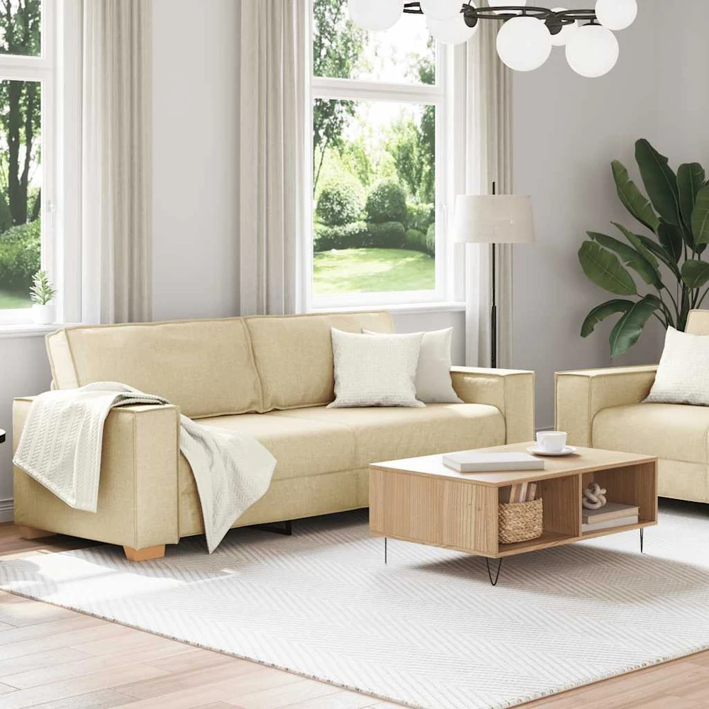 Sofa Dviejų dalių sofos komplektas su pagalvėlėmis, kreminės spalvos audinys
