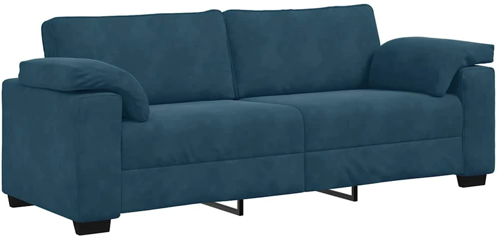Sofa Dviejų dalių sofos komplektas su pagalvėlėmis, mėlynas aksomas