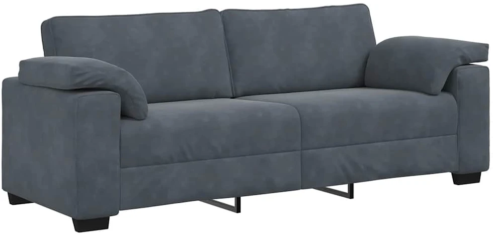 Sofa Dviejų dalių sofos komplektas su pagalvėlėmis, tamsiai pilkas, aksomas