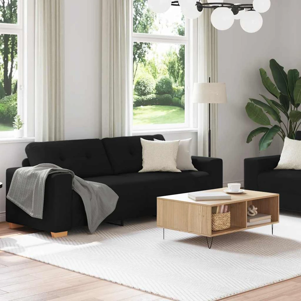 Sofa Dviejų dalių sofos komplektas su pagalvėlėmis, juodas audinys