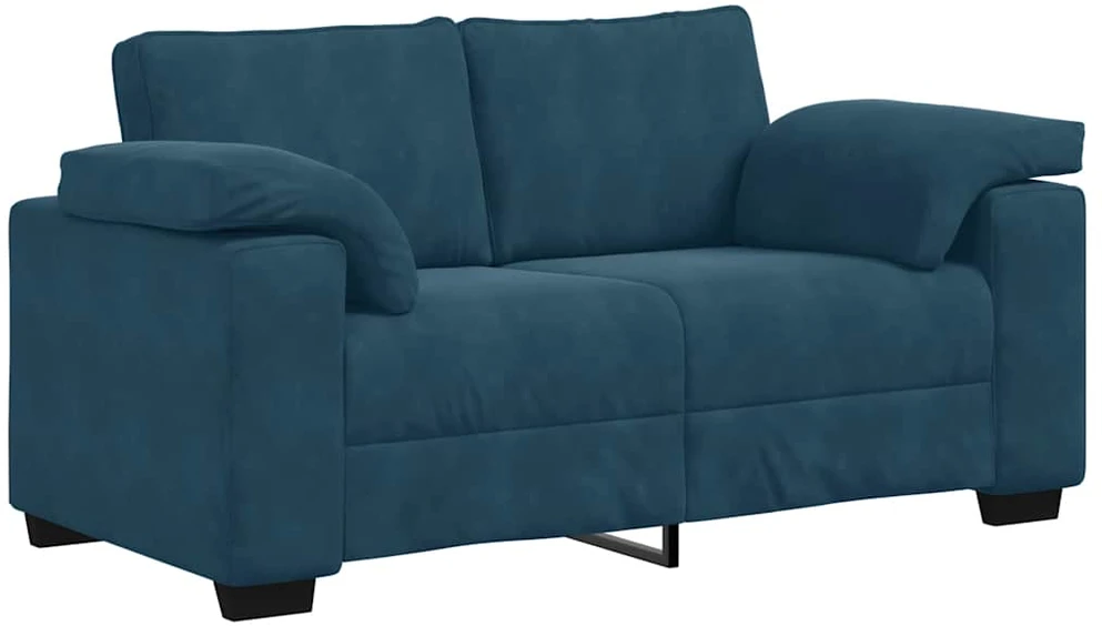 Sofa Dviejų dalių sofos komplektas su pagalvėlėmis, mėlynas aksomas
