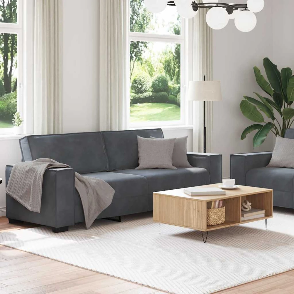 Sofa Dviejų dalių sofos komplektas su pagalvėlėmis, tamsiai pilkas, aksomas