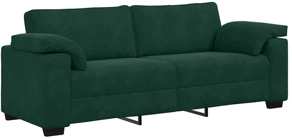 Sofa Dviejų dalių sofos komplektas su pagalvėlėmis, tamsiai žalias, aksomas