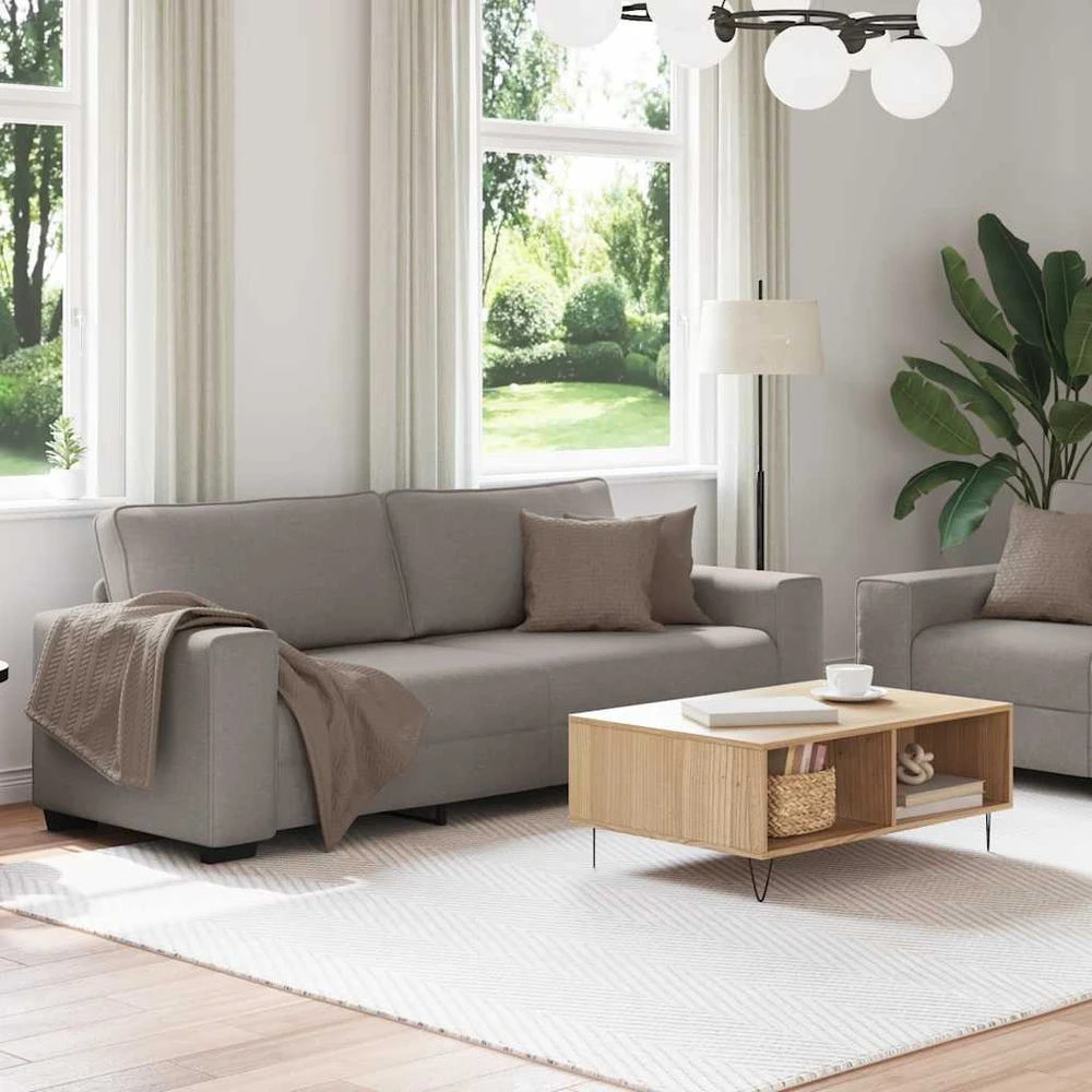 Sofa Dviejų dalių sofos komplektas su pagalvėlėmis, pilkai rudas audinys