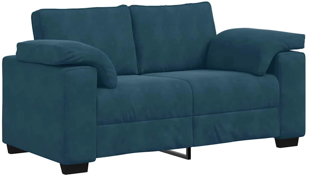 Sofa Dviejų dalių sofos komplektas su pagalvėlėmis, mėlynas aksomas
