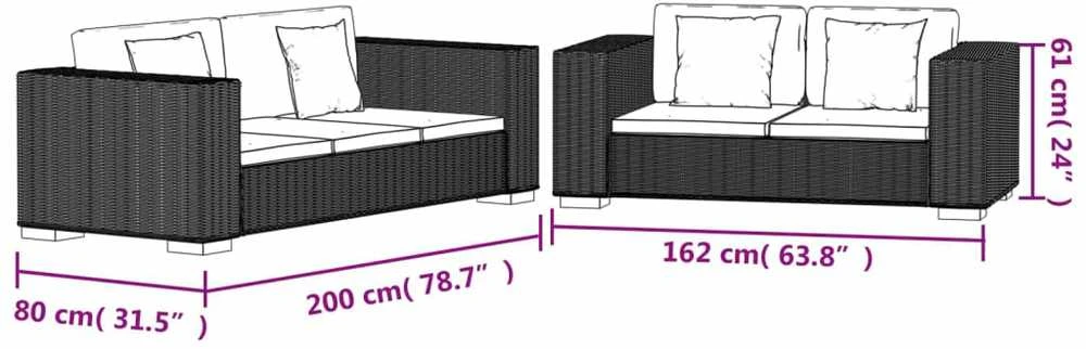 Sofa Dvivietės ir trivietės sofų komplektas, ratanas
