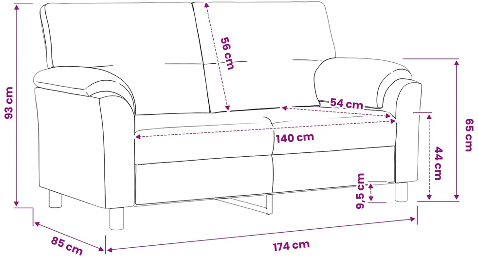 Sofa Geltona 174 x 85 x 93 cm Aksomas