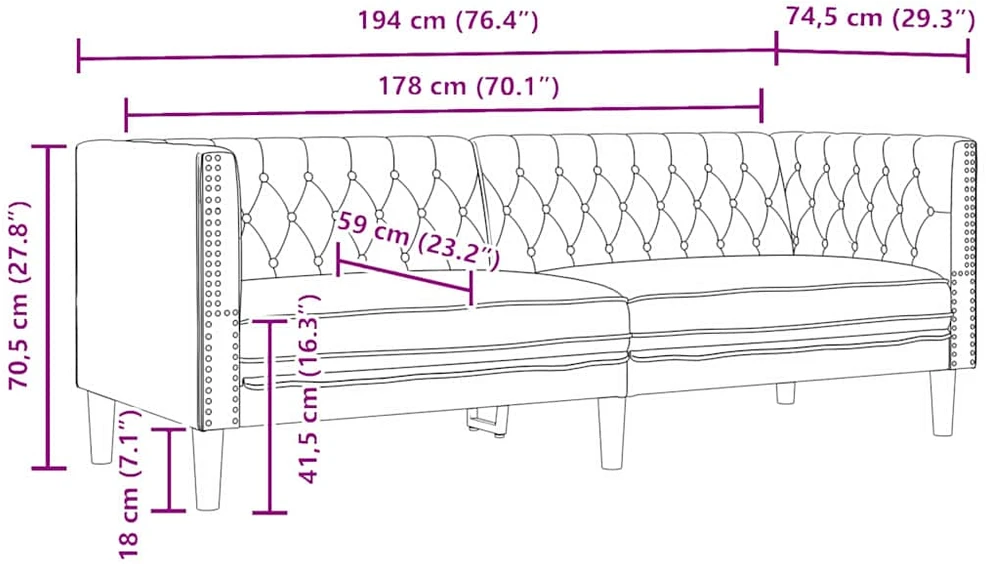 Sofa Juoda 194 x 74,5 x 70,5 cm PVC