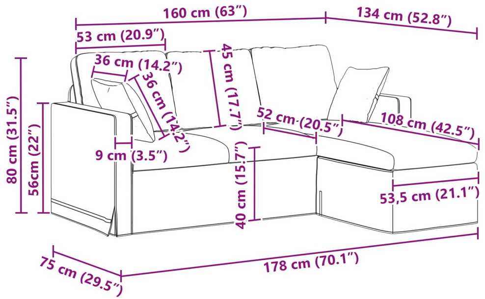 Sofa Juoda 178 x 134 x 80 cm Aksomas