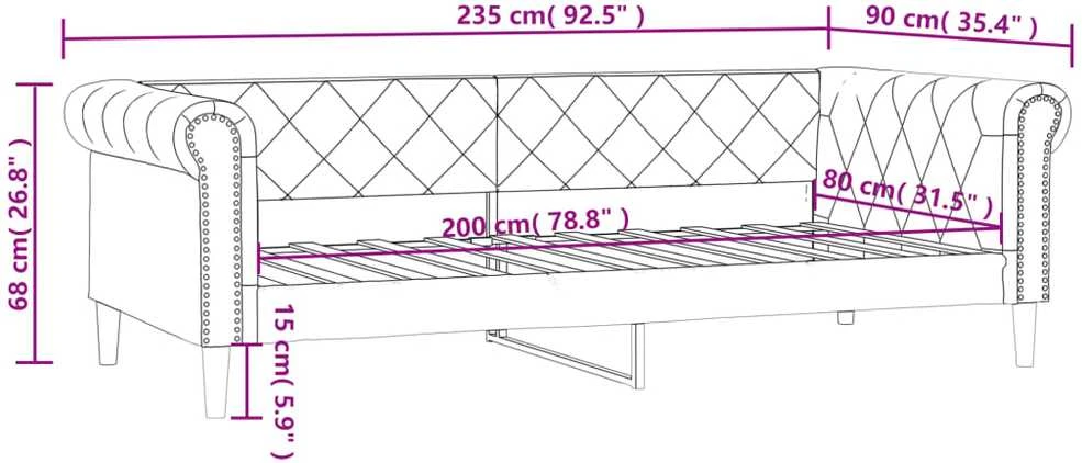 Sofa, kapučino spalvos, 80x200cm, dirbtinė oda