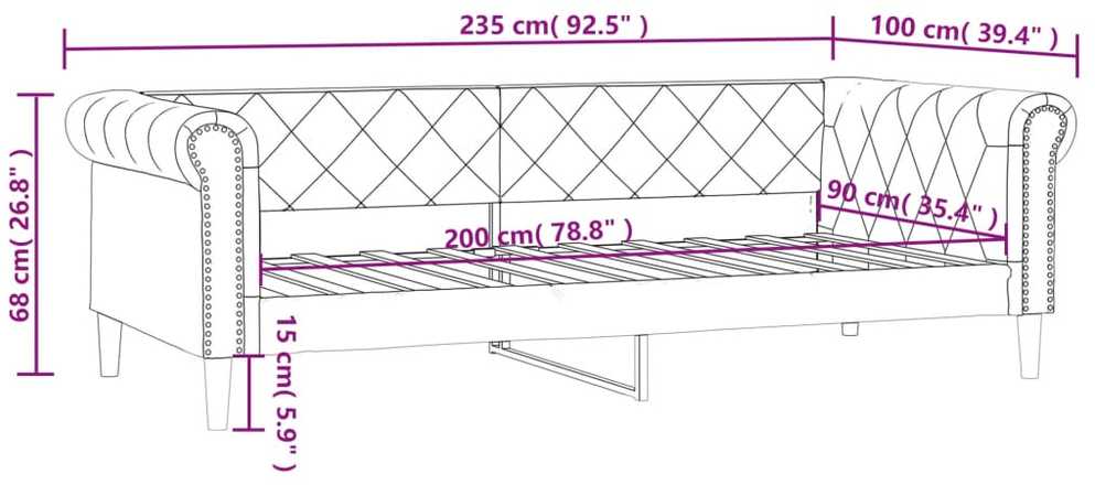 Sofa, kapučino spalvos, 90x200cm, dirbtinė oda