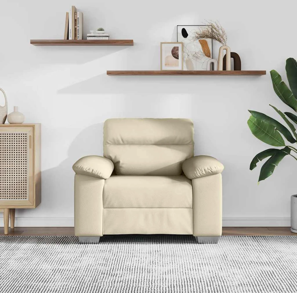 Fotelis Sofa-kėdė, kreminės spalvos, 100x81x84 cm, dirbtinė oda