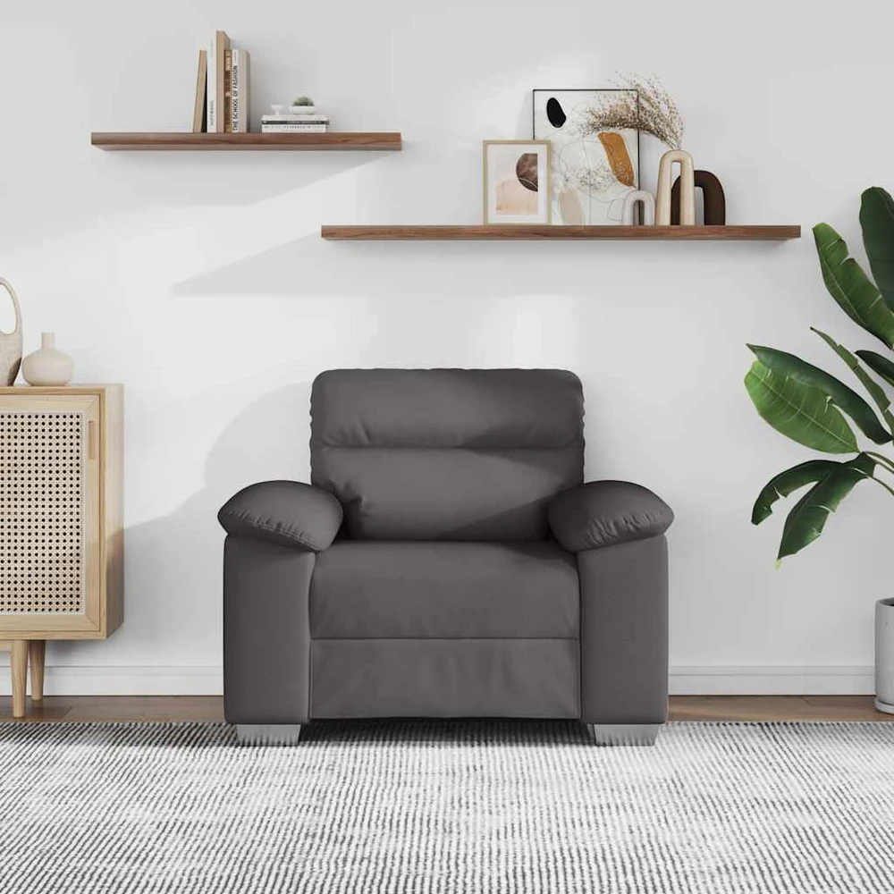 Fotelis Sofa-kėdė, pilka, 100x81x84 cm, dirbtinė oda