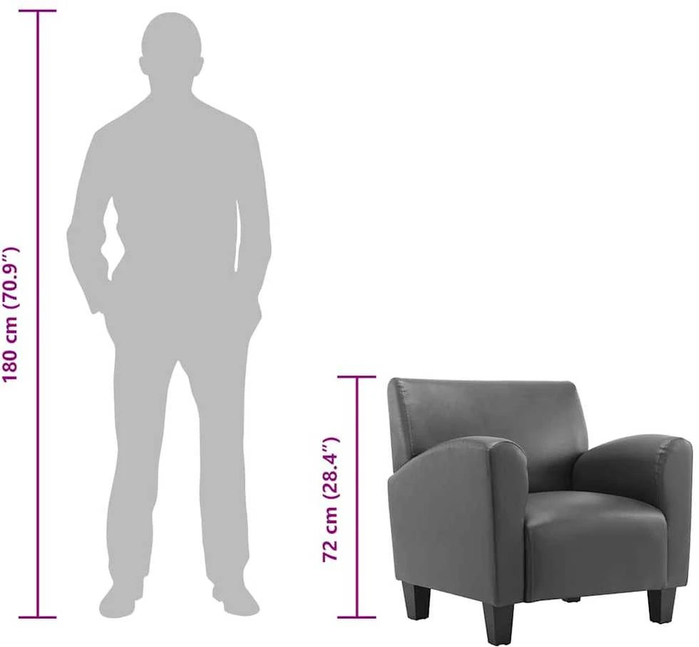 Fotelis Sofa kėdė, pilkos spalvos, dirbtinė oda