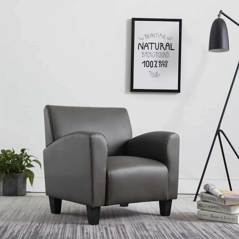Fotelis Sofa kėdė, pilkos spalvos, dirbtinė oda