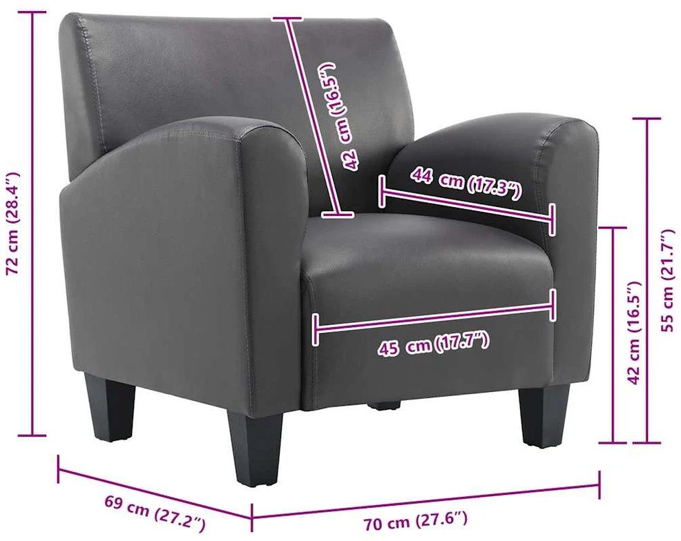 Fotelis Sofa kėdė, pilkos spalvos, dirbtinė oda