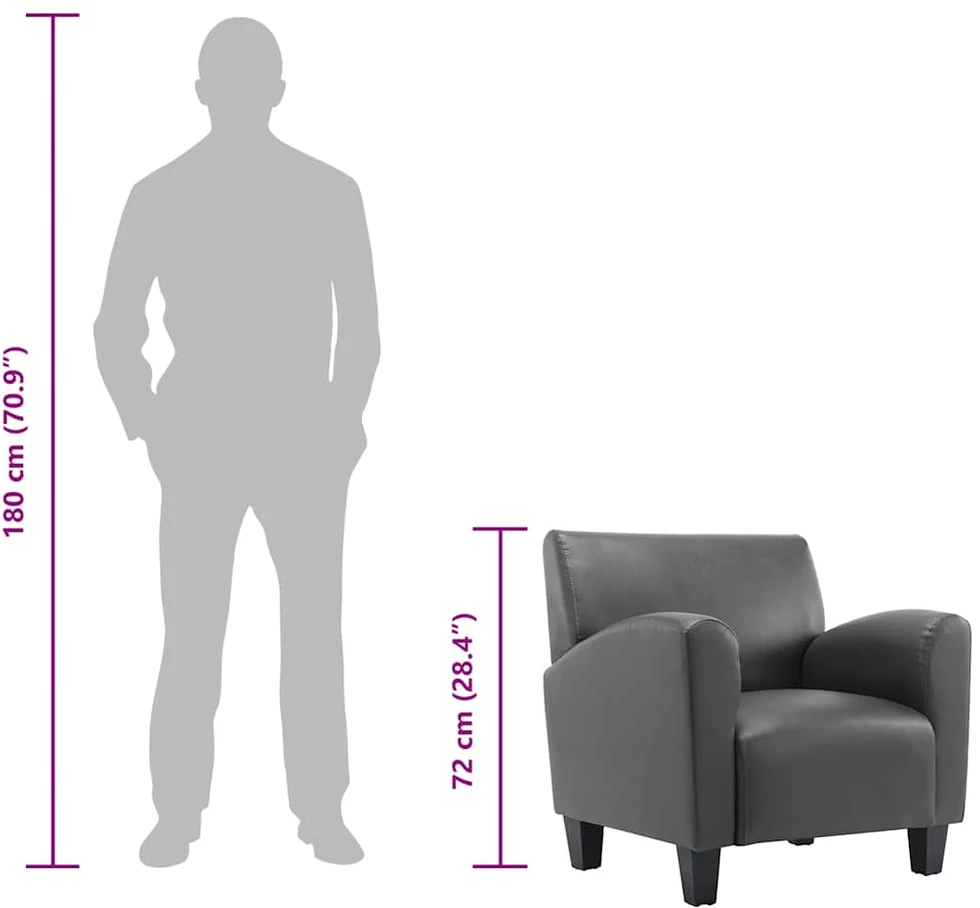 Fotelis Sofa kėdė, pilkos spalvos, dirbtinė oda