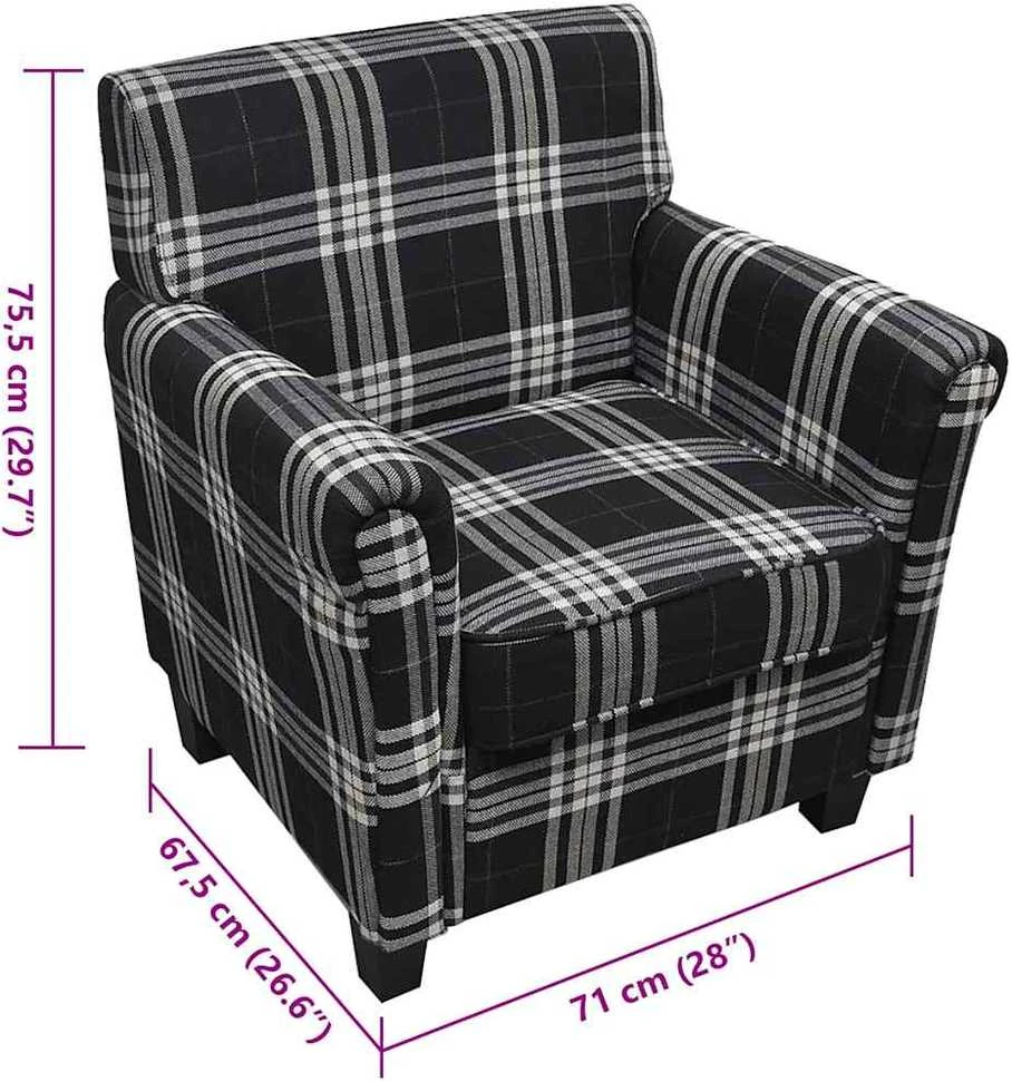 Fotelis Sofa-kėdė su pagalve, juodos spalvos, audinys