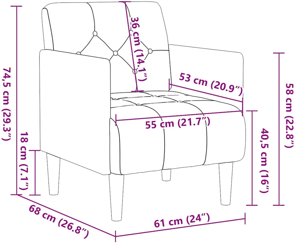 Fotelis Sofa-kėdė su porankiais, juoda, 55 cm, aksominė
