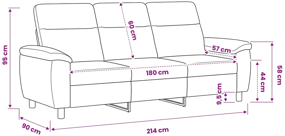Sofa Kreminė 214 x 90 x 95 cm Audinys