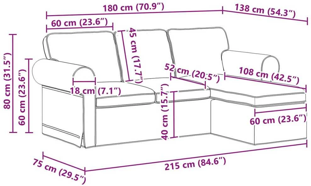 Sofa Kreminė 215 x 138 x 80 cm audinys