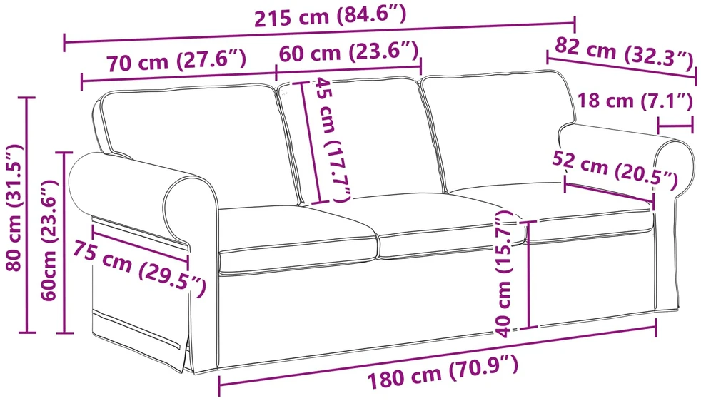 Sofa Kreminė 215 x 82 x 80 cm Metalas