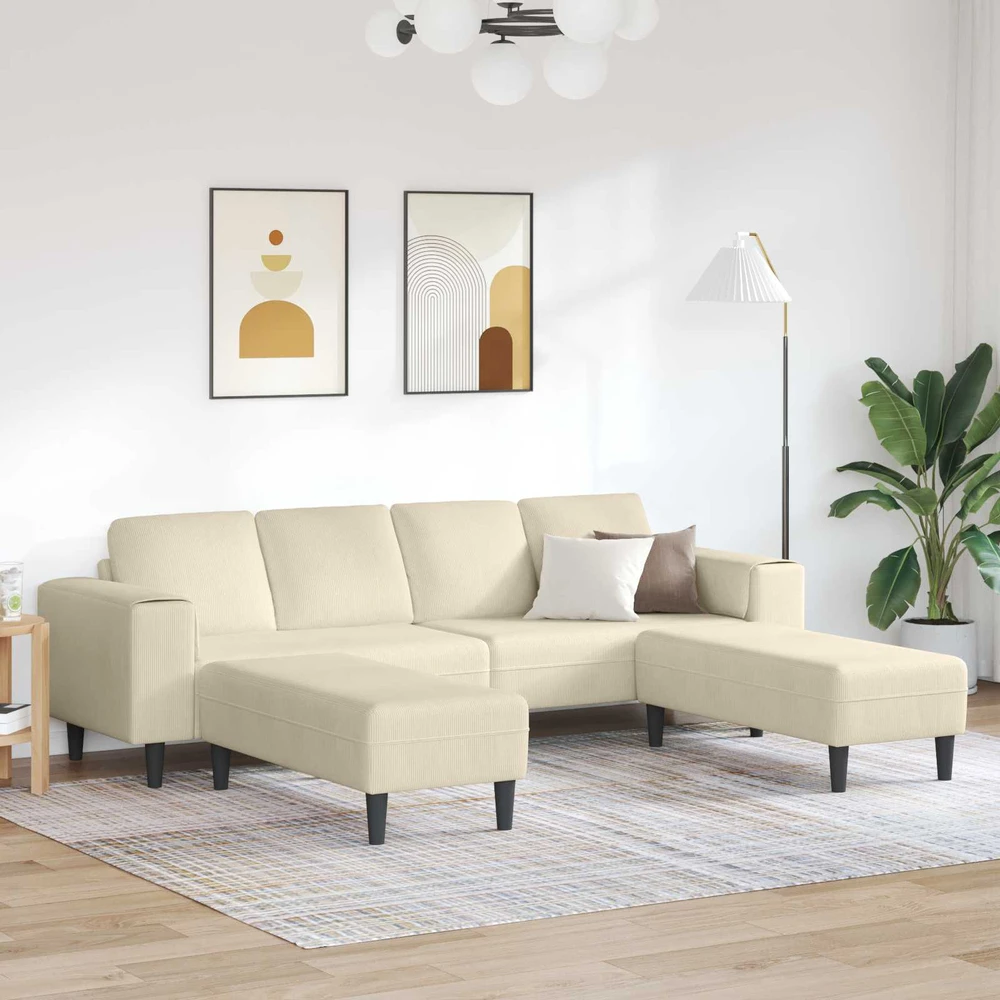 Sofa Kreminė 250 x 188 x 76 cm Kordūrinis audinys