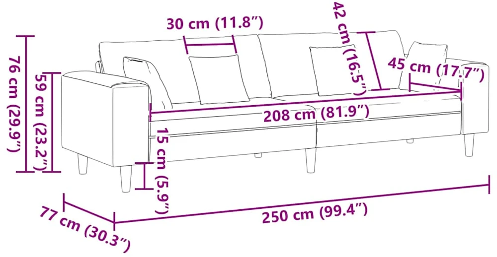 Sofa Kreminė 250 x 77 x 76 cm audinys