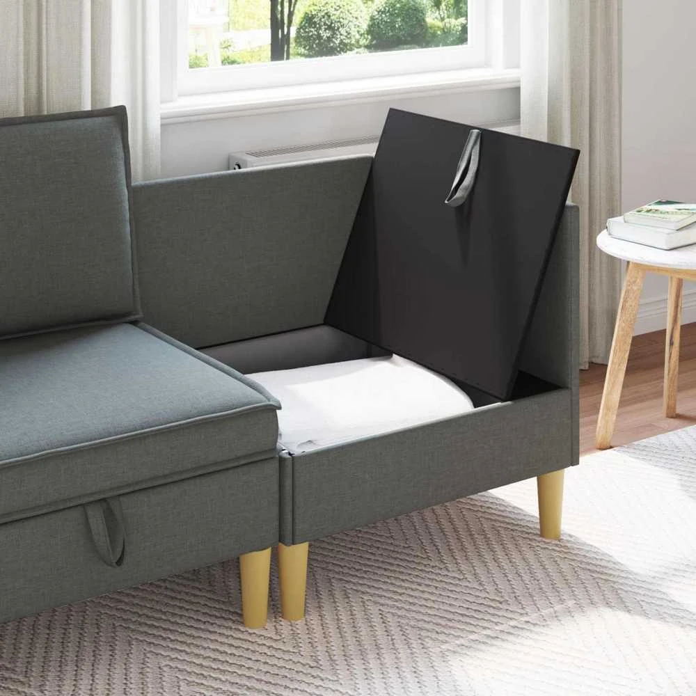Kampinė Sofa su Saugykla Tamsiai pilka Audinys