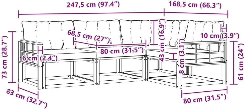 Sofa Lauko sofos komplektas 4 vnt. Natūrali ir juoda