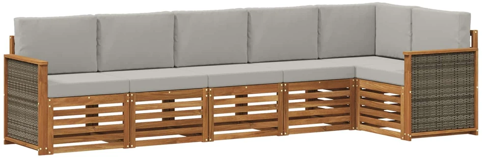 Sofa Lauko sofos komplektas 5 vnt. Natūrali ir šviesiai pilka