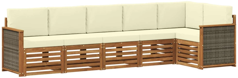 Sofa Lauko sofos komplektas 5 vnt. Natūralus ir grietinėlė